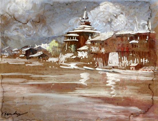 Narayan Shridhar Bendre (1910-1992) Waterside town 10 x 13.5in.